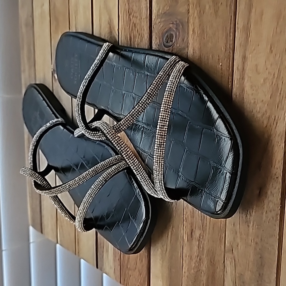 Bonnie Strappy Rhinestone Sandals Color Black Size 7.5